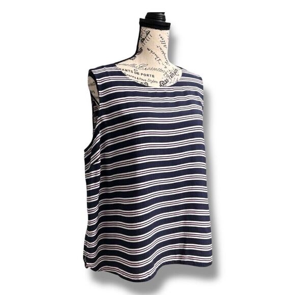 Talbots Petite L Knit Tank Top Navy White Stripe Sleeveless Keyhole Back Blouse - Picture 3 of 8